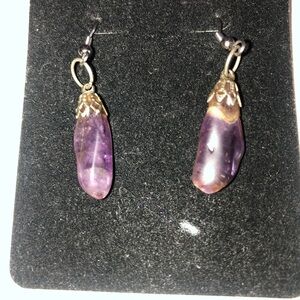 Translucent Purple Teardrop Earrings with Gold Accents